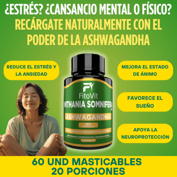 Ashwagandha en Cápsulas – Control del Estrés, Sueño Reparador y Energía Natural | Fitovit x60 Und