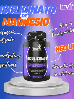 Bisglicinato de Magnesio Fitovit – Tabletas Masticables con Cúrcuma y Colágeno para Sueño, Energía y Belleza | x60 Und