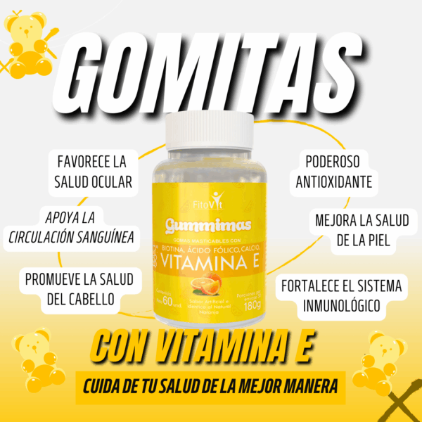 Vitamina E en Gomitas + Biotina, Ácido Fólico y Calcio | Fitovit x60 Und