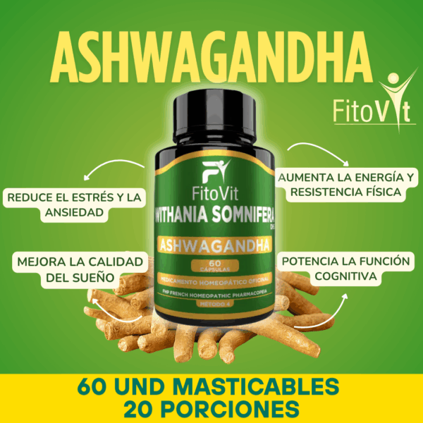 Ashwagandha en Cápsulas – Control del Estrés, Sueño Reparador y Energía Natural | Fitovit x60 Und
